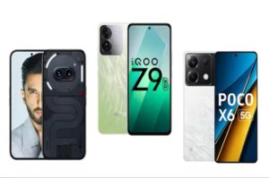 Nothing Phone 2a is on the left, iQOO Z9 is in the middle and the Poco X6 is on the right.