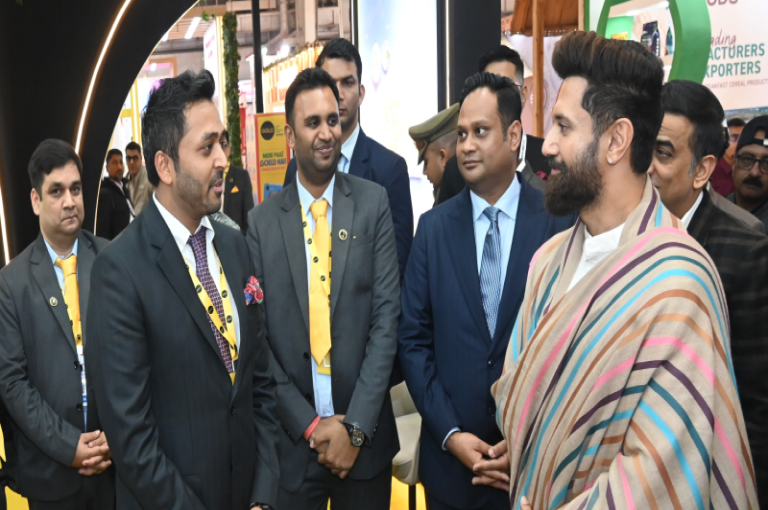 L to R Mr. Archit Goel, Managing Director and CFO of Goeld Frozen Foods, greets Mr. Chirag Paswan, Cabi