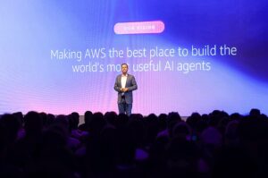 Swami Sivasubramanian, VP for Agentic AI, AWS delivering keynote at AWS DevSphere 2025