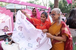 Ajrak block printing demonstration at Jaipur Literature Festival 2025.JPG